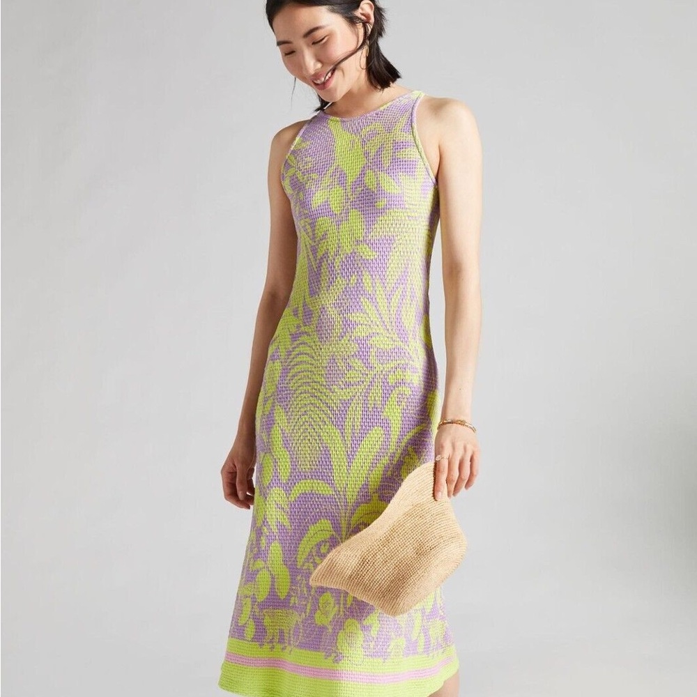 Farm Rio Anthropologie Boho Midi Sleveless Halter Floral High Neck Dress- Sz M - Picture 2 of 11